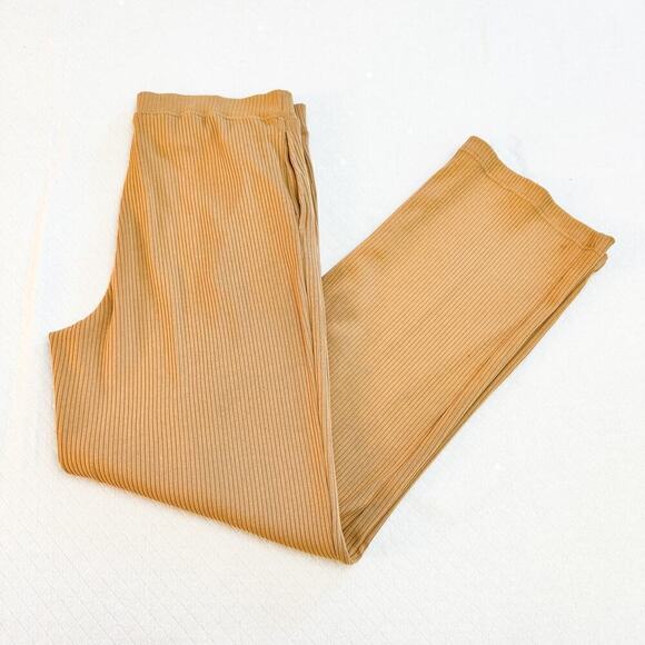 Ralph Lauren Khaki Cream Ribbed Knit Cotton Wide Leg Pant Size M - Picture 5 of 5